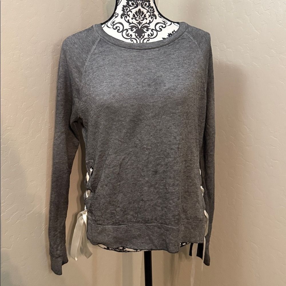Mimi Chica Gray Sweatshirt with Ribbon Accents